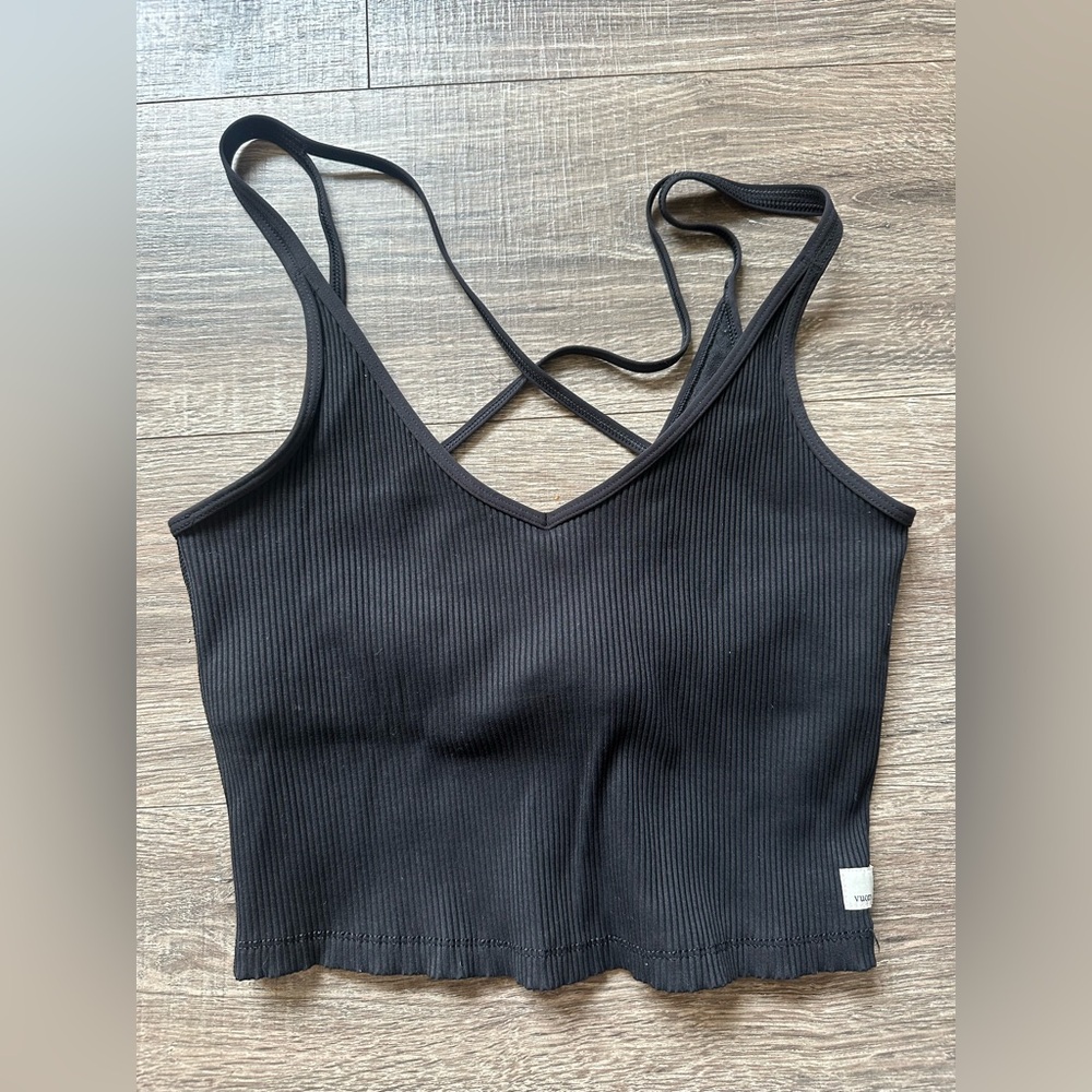 Vuori Black Ribbed Strappy Women's Top